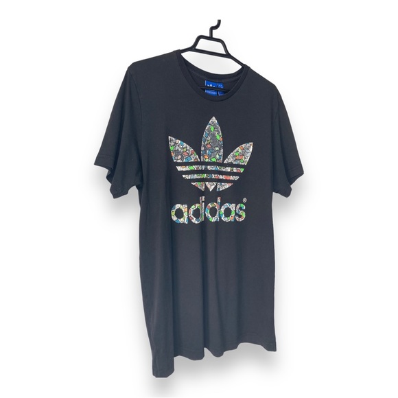 Unisex Black Adidas Graphic Print T-shirt L - Picture 2 of 8